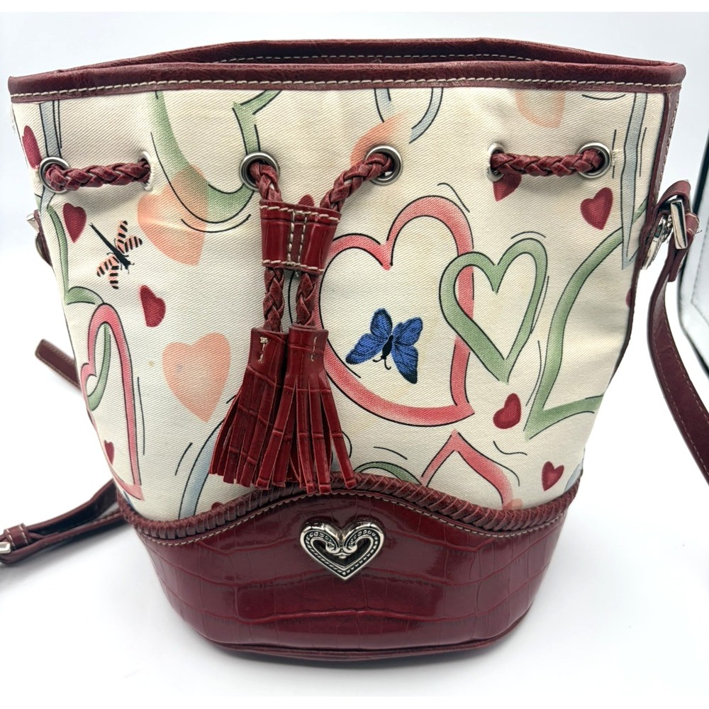 Red Brighton Croc Embossed Drawstring Bucket Bag Tassel Heart Charm Adjustable